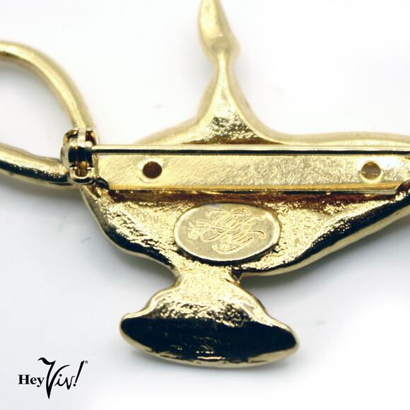 Kirks Folly Signed Magic Aladdin Lamp Crystal Brooch Pin w Moon & Stars -Hey Viv - Picture 3 of 6